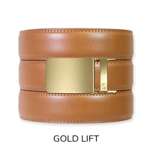 British Tan (Light Brown) Leather Ratchet Belt & Buckle Set